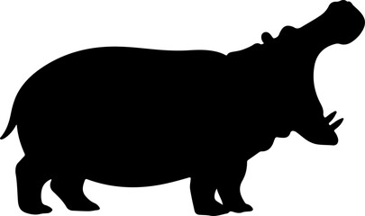 hippopotamus silhouette and line art vector illustration 