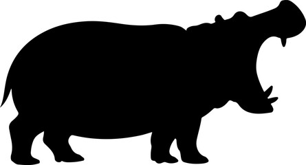 hippopotamus silhouette and line art vector illustration 