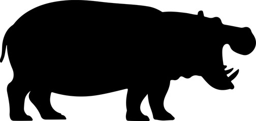 hippopotamus silhouette and line art vector illustration 