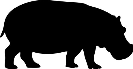 hippopotamus silhouette and line art vector illustration 