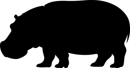 hippopotamus silhouette and line art vector illustration 