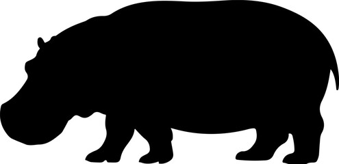 hippopotamus silhouette and line art vector illustration 