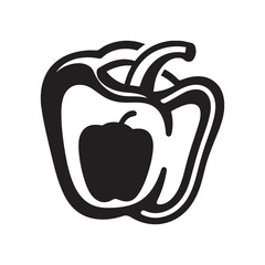 Black Silhouette of Whole Bell Pepper Vegetable Icon for Healthy Food Silhouette White Background. 