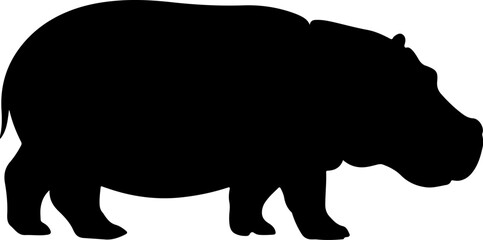 hippopotamus silhouette and line art vector illustration 