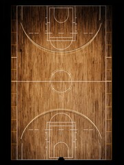 Top view of a basketball court in wooden color.
