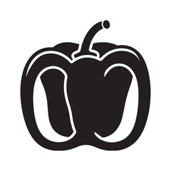Black Silhouette of Whole Bell Pepper Vegetable Icon for Healthy Food Silhouette White Background. 