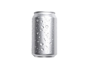 a plain silver soda can with water droplets 