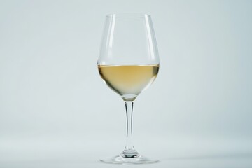 Fototapeta premium A glass of white wine on a white background, illuminated by the light of the rising sun.
