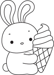 Lineart of Illustration of cute bunny icon.
Outline of Funny rabbit in daily activities elements.