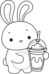 Lineart of Illustration of cute bunny icon.
Outline of Funny rabbit in daily activities elements.