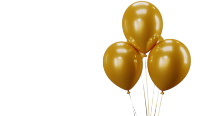 Bunch of gold balloons floating with transparent background