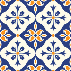 Blue, yellow and white luxury vector seamless pattern. Ornament, Traditional, Ethnic, Arabic, Turkish, Indian motifs. Great for fabric and textile, wallpaper, packaging design or any desired idea.
