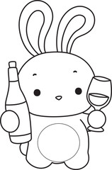 Lineart of Illustration of cute bunny icon.
Outline of Funny rabbit in daily activities elements.