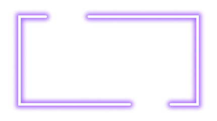 Violet purple neon rectangle shape frame. Vivid glowing lavender border isolated on transparent background. Shine glow light electric purple neon sign Banner, Mockup, presentation, Design element, PNG
