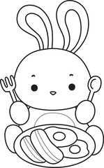 Lineart of Illustration of cute bunny icon.
Outline of Funny rabbit in daily activities elements.