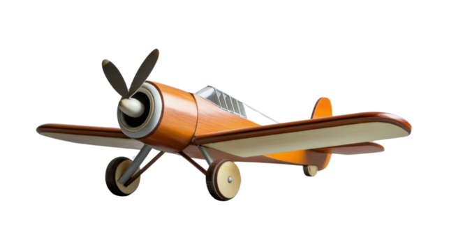 Wooden toy airplane flying with transparent background - Powered by Adobe