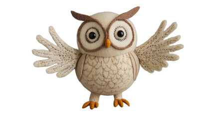 Obraz premium Adorable Handmade Felt Owl Toy with Open Wings on Transparent Background