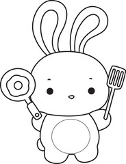 Lineart of Illustration of cute bunny icon.
Outline of Funny rabbit in daily activities elements.