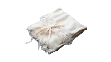 Elegant Off White Satin Cloth Tied with Lace Ribbon on Transparent Background