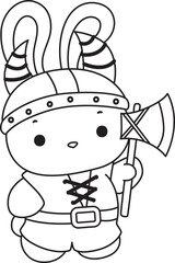 Lineart of Illustration of cute bunny icon.
Outline of Funny rabbit in daily activities elements.