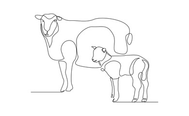 Continuous line drawing of goat, sheep, lamb wildlife animal. Muslim holiday sacrifice an animal to god eid al adha. Vector illustration sketch editable stroke