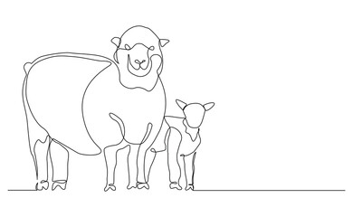Continuous line drawing of goat, sheep, lamb wildlife animal. Muslim holiday sacrifice an animal to god eid al adha. Vector illustration sketch editable stroke