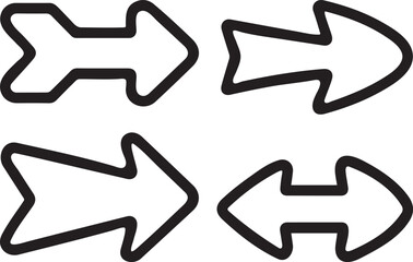 A set of four bold black arrow outline vector illustrations.