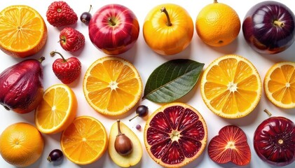 Assortment of dried fruits, showcasing various textures & hues on white , photography, fruit