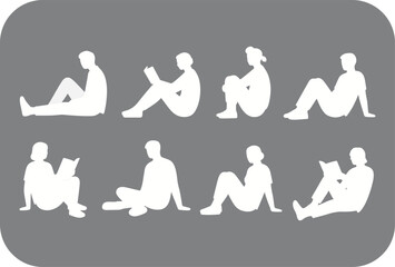 Collection of diverse people sitting and reading silhouettes