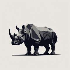 Fototapeta premium Geometric illustration of a rhinoceros in grayscale.