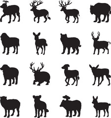 Silhouettes of various mammals collection