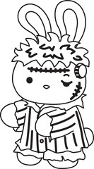 Lineart of Illustration of cute bunny icon.
Outline of Funny rabbit in daily activities elements.