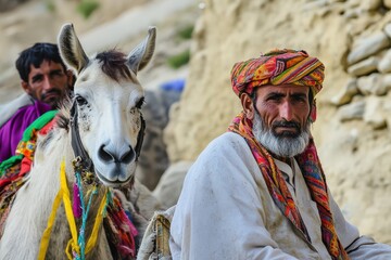 Men riding horses in mountainous terrain