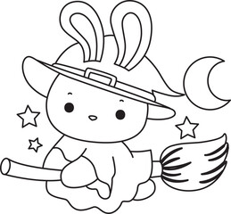 Outline of Illustration of cute bunny icon.
Lineart of Funny rabbit in daily activities elements.
