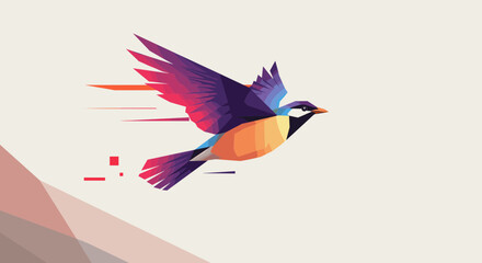 Fototapeta premium Colorful bird flying in a dynamic, abstract style background 