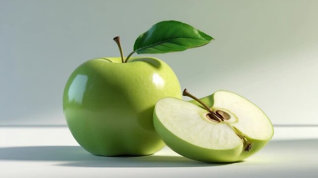 Isolated background featuring a half ripe apple