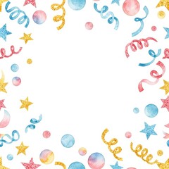 Watercolor Confetti Glitter Falling Pattern Festive Celebration Isolated White Background Cut Out Party Element Sparkle Shiny