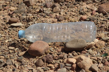 A plastic bottle lying on the ground, Plastic pollution, Plastic environmental impact
