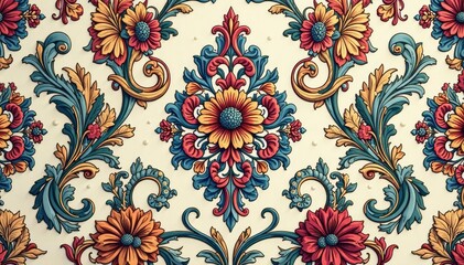 Intricate floral damask pattern, elegant swirls & vines , elegant, art deco