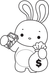 Outline of Illustration of cute bunny icon.
Lineart of Funny rabbit in daily activities elements.