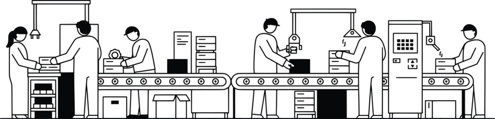 Fototapeta premium Factory Production Line Vector Illustration Concept