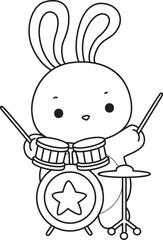 Outline of Illustration of cute bunny icon.
Lineart of Funny rabbit in daily activities elements.