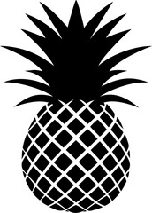 Obraz premium Silhouette of Pineapple Exotic Tropical Fruit with Spiky Exterior and Leafy Crown, Symbol of Hospitality and Vacation Vibe, Black and White Image