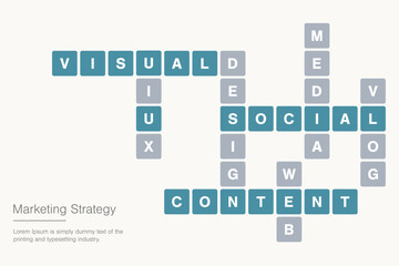 Marketing Strategy Promotion Design Layout! Concept with crossword forming service provided by the organization.