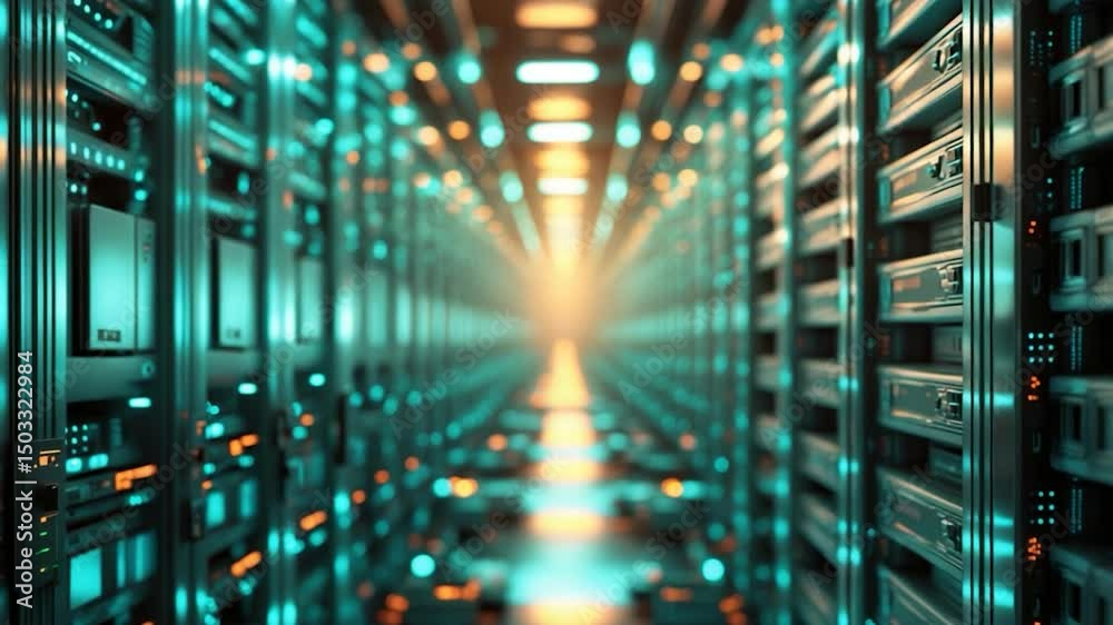 Poster image showcasing server room with various hard drives and disks for cloud security and data storage
