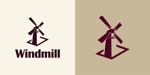 Elegant Windmill Logo in Retro Style Silhouette