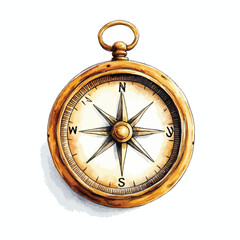 Detailed Watercolor Compass Depicting Direction Navigation and Exploration