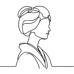 One-line drawing of a woman side profile with elaborate hairstyle  