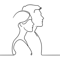 Outline of couple's profiles in minimalist line art style  