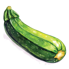 Detailed Watercolor Illustration of a Fresh Green Zucchini Vegetable (1)